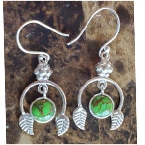 Genuine Copper Green Southwestern Earrings 1.25"